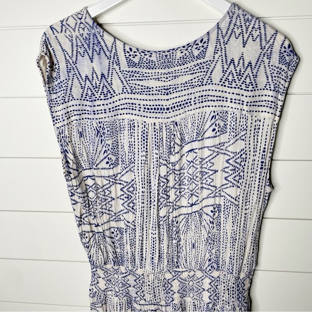 KORI Aztec Tribal Print Crinkle Stretch Waist Blouson Dress Blue White Size L - Picture 6 of 8